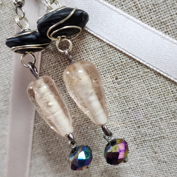 Elegant Glass Pink Beaded and Stone Dangle Earrings - Picture 2 of 2